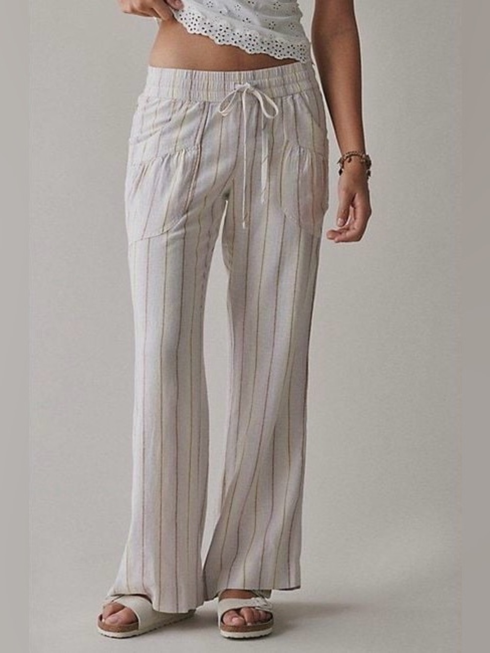 Kimchi Blue Simone Linen-Blend Flare Pant Wide Leg Striped Urban Outfitters
